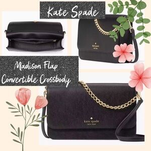 NIP Kate Spade Madison Flap Convertible Crossbody Black Leather